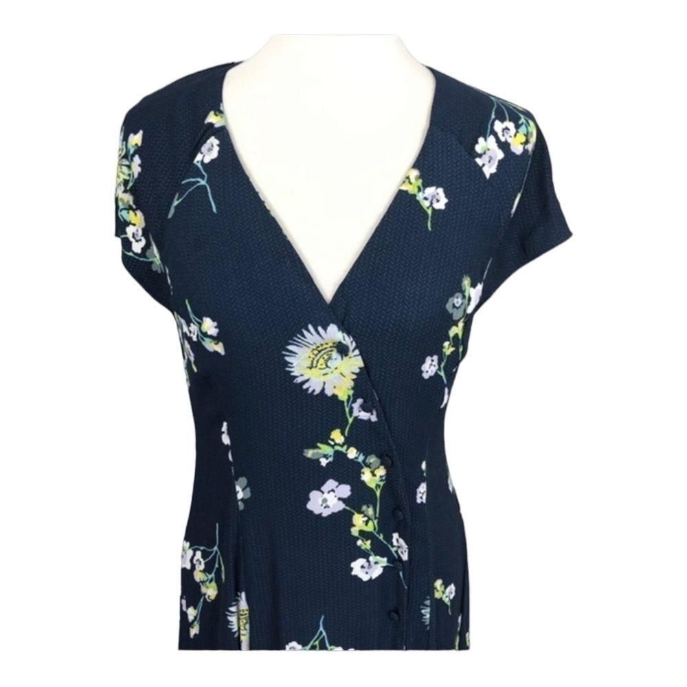 FREE PEOPLE Blue Floral V-Neck Short Sleeve Button Front Midi Dress Large - Picture 11 of 14